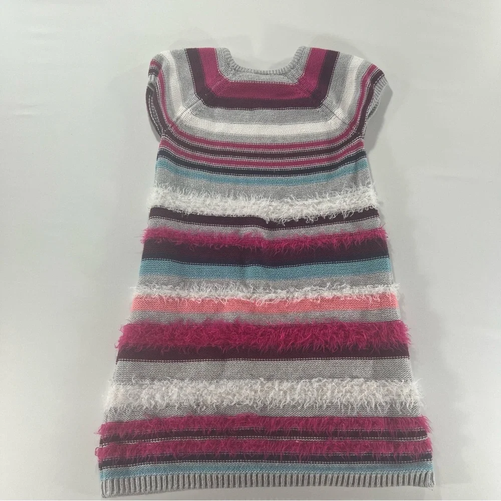 Gymboree Girls Sweater Dress Size 8 Striped Fuzzy Knit Pink Blue Cap Sleeve